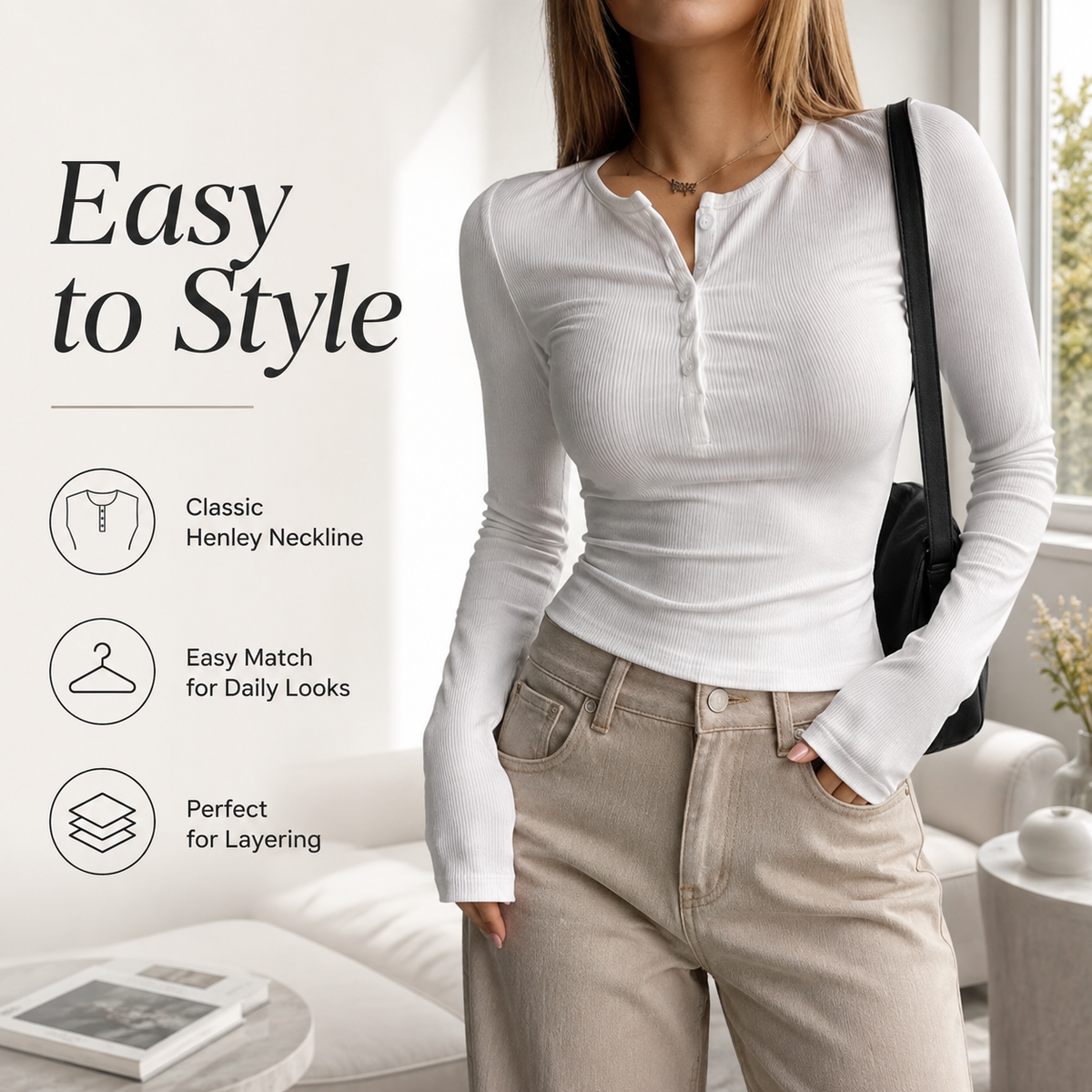 Ribbed Henley Top
