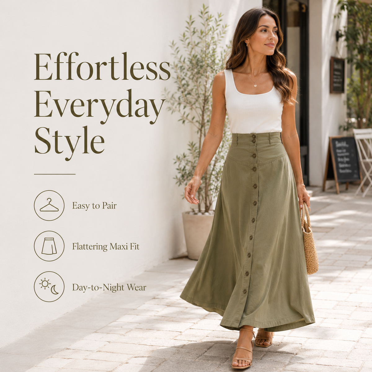 Button-Front A-Line Skirt