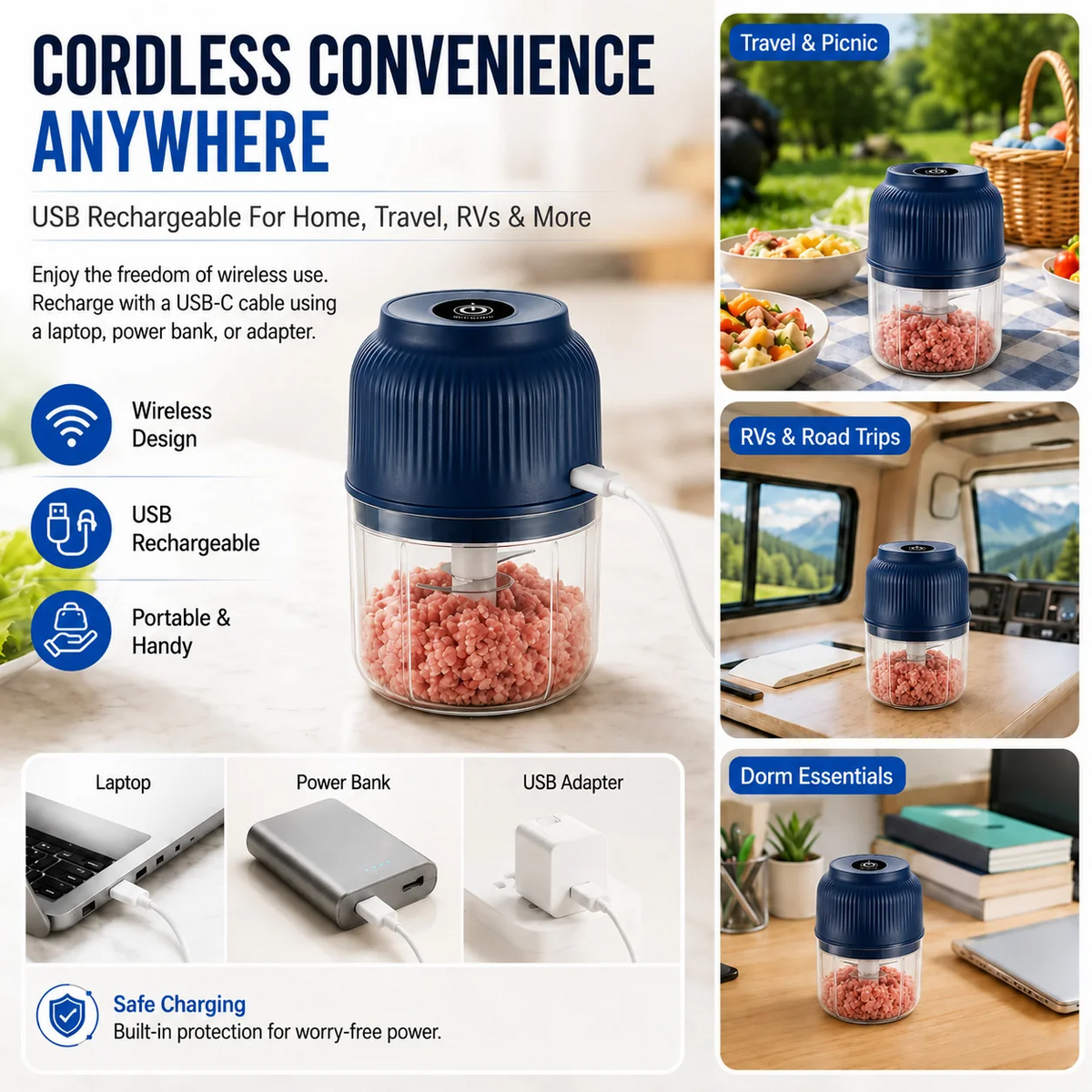 🔥 LAST DAY—BUY 2 GET 1 FREE 🔋 Mini Electric Food Chopper – USB RECHARGEABLE 🌶️🧄