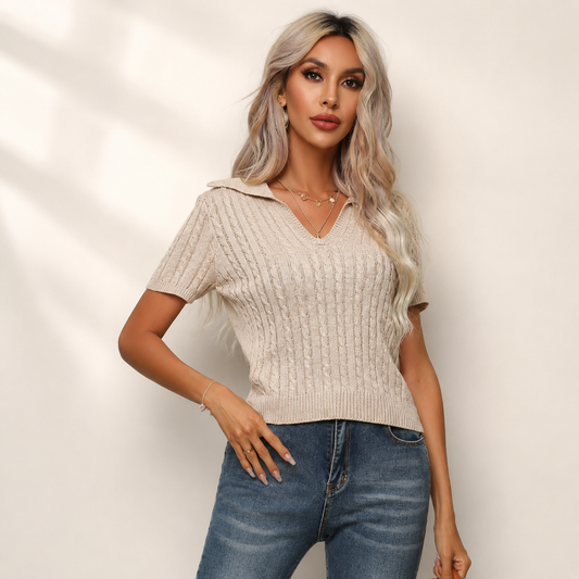 Cable-Knit Polo Top