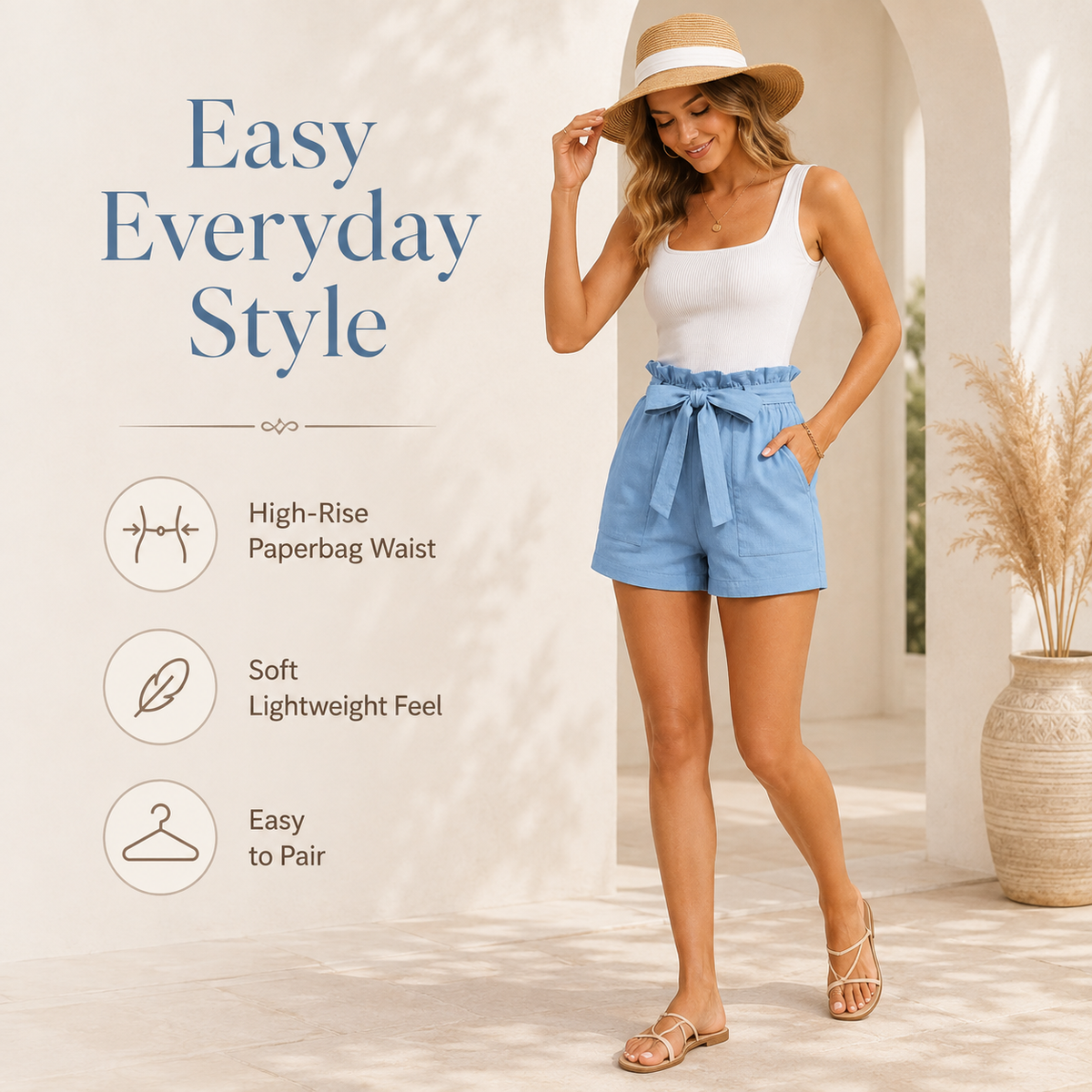 High-Waisted Linen Shorts
