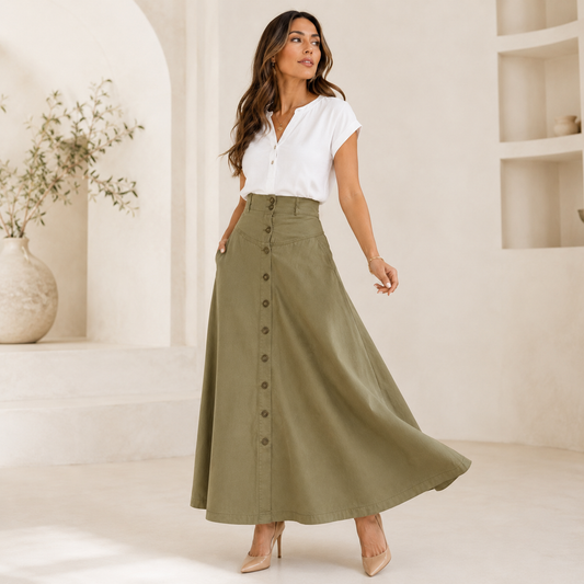 Button-Front A-Line Skirt